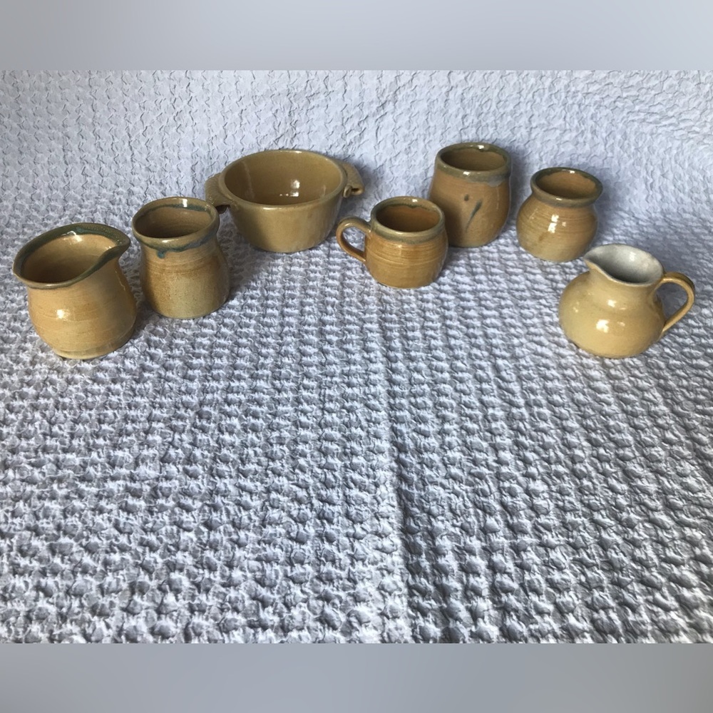 Vintage pottery set signed glazed 7 piece